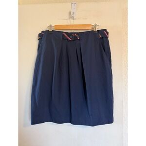 Brooks Brothers Red Fleece Navy Belted Skirt Size 12 Wool Dark Academia Preppy